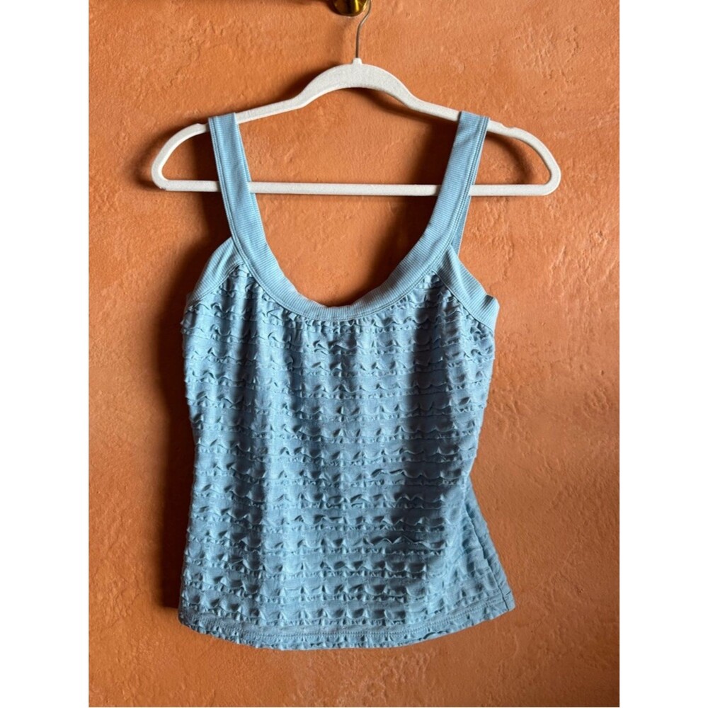 Anthropologie Textured Tank Top Ruffle Knit Fitted Scoop Neck Blue XS